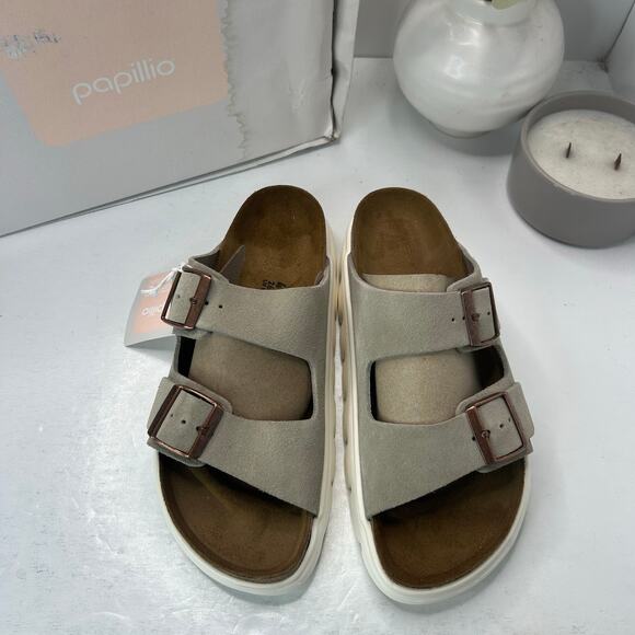 Papillio by Birkenstock Arizona Pap Chunky Leather Sandal Taupe Women 10/Men 8 - Picture 1 of 11